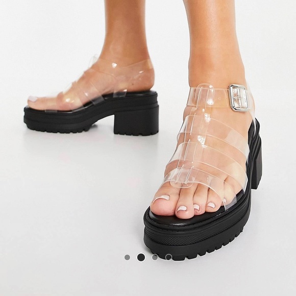 ASOS DESIGN Hugo Chunky mid heel sandals in clear - Picture 2 of 3